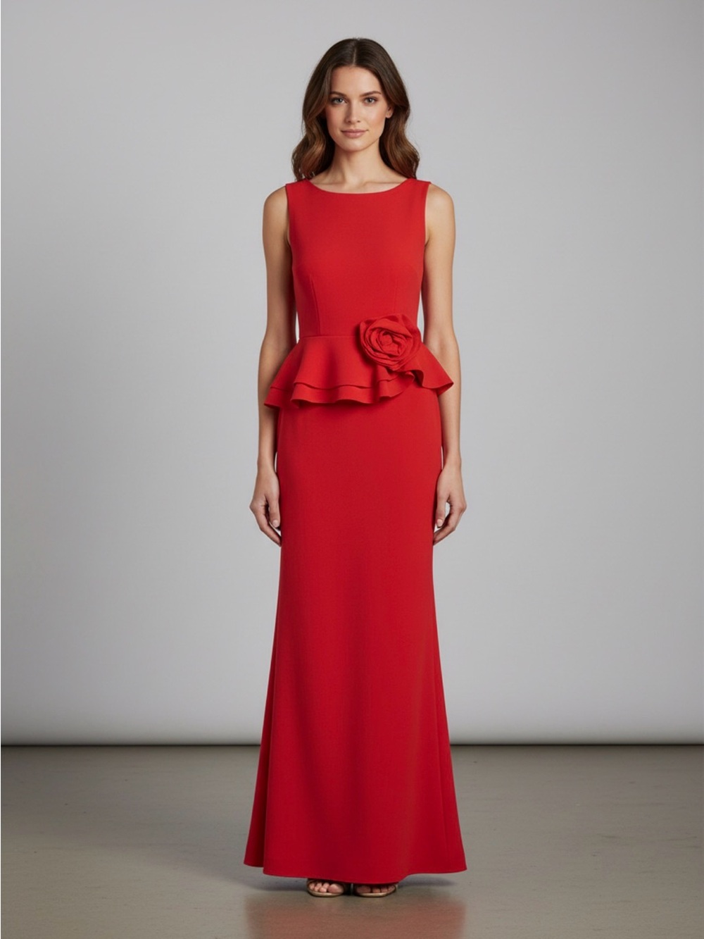Karl Lagerfeld red gown with peplum and rosette